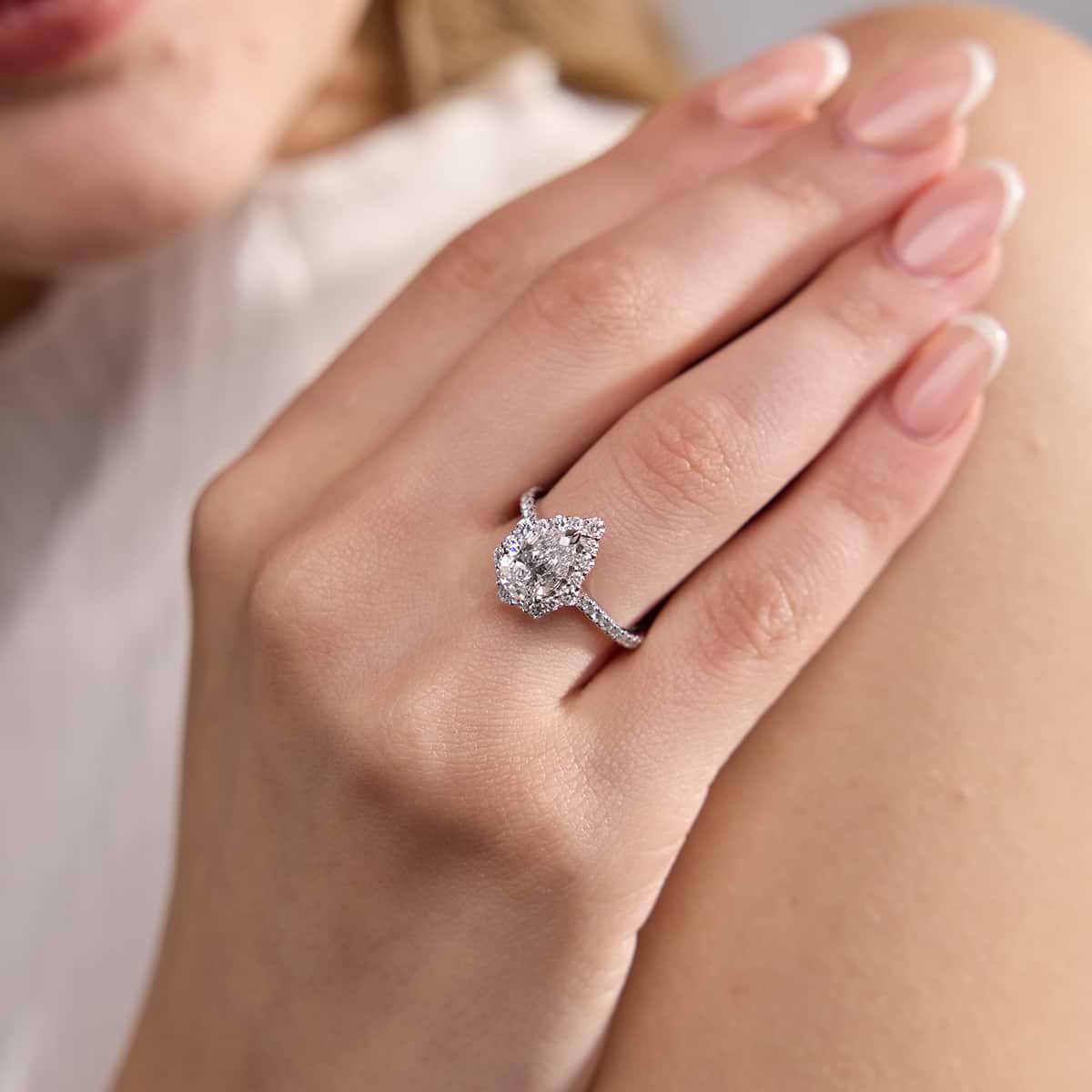 Additional Image 2 for  2 1/6 ctw Pear Lab Grown Diamond Floral Halo Engagement Ring
